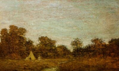 Encampment at Sunset with Lone Figure