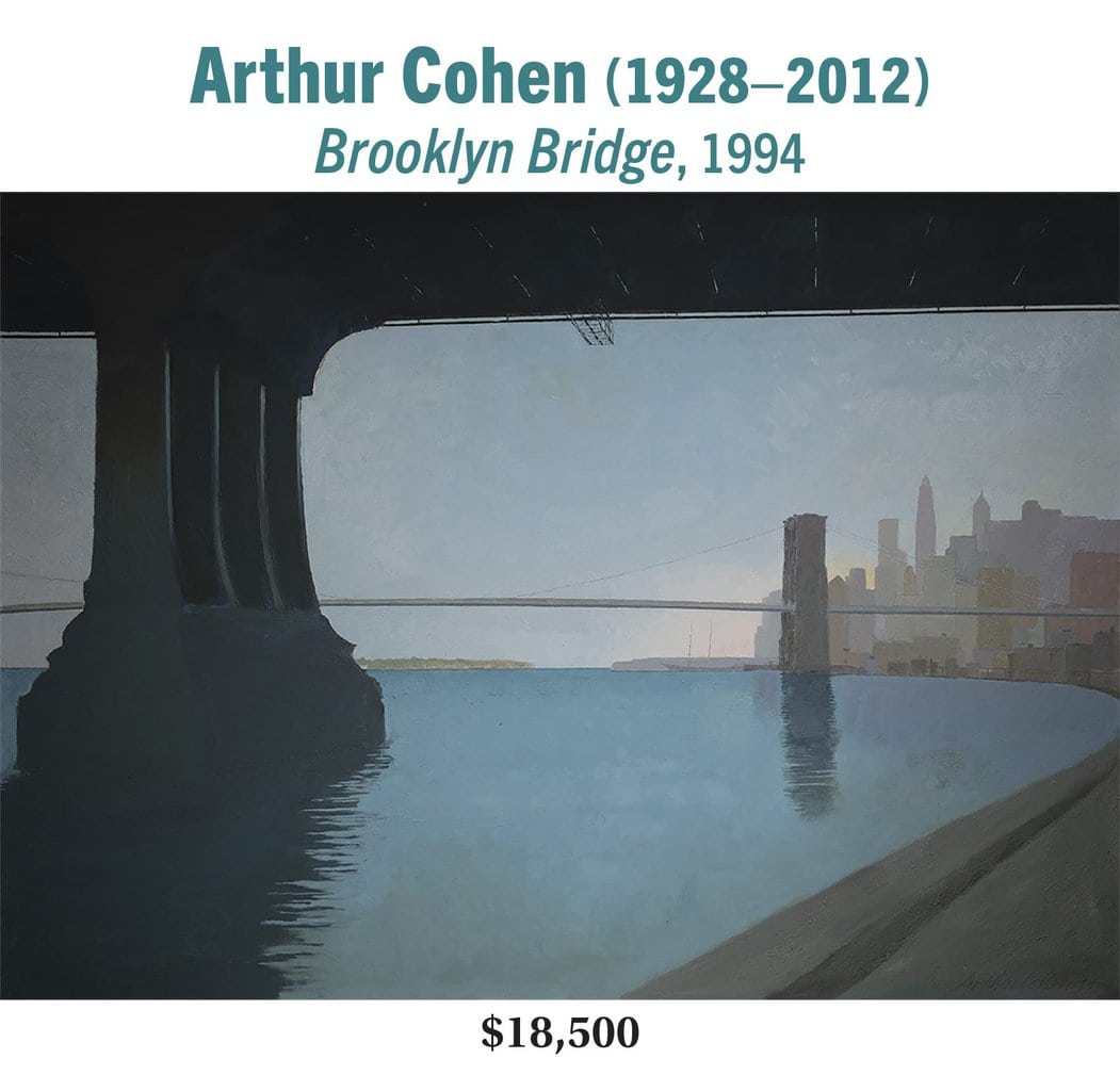 Arthur Cohen (1928–2012), Brooklyn Bridge, 1994, oil on canvas, American modernist cityscape painting