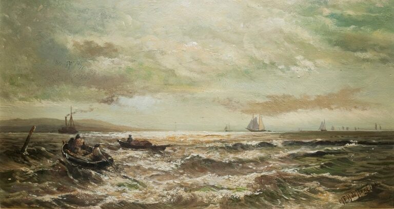 De Haas-Harbor Scene with Boats