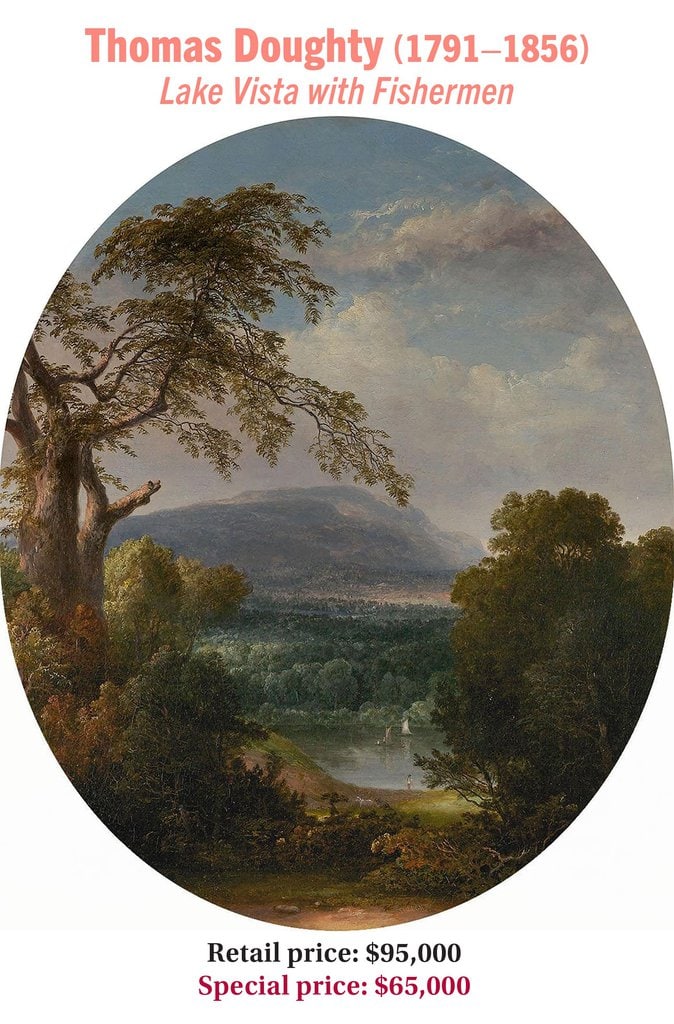 Thomas Doughty (1791–1856), Lake Vista with Fishermen, oil on canvas, Hudson River School landscape painting