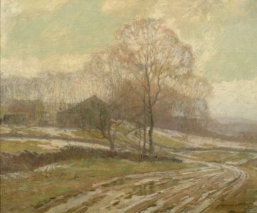 View of a Farmhouse Through Trees