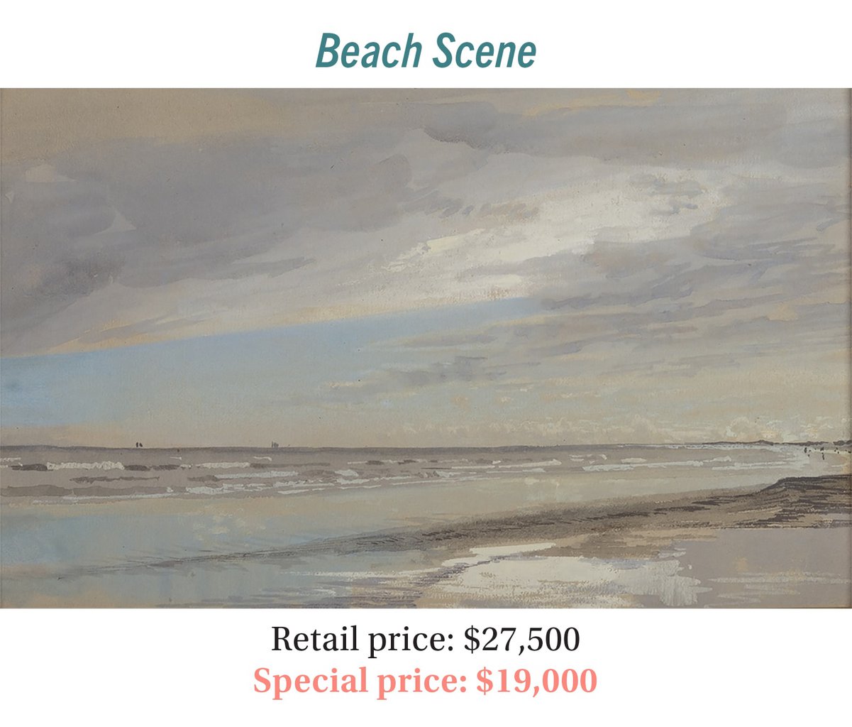 William Trost Richards (1833–1905), Beach Scene, watercolor and gouache on paper, Hudson River School seascape painting