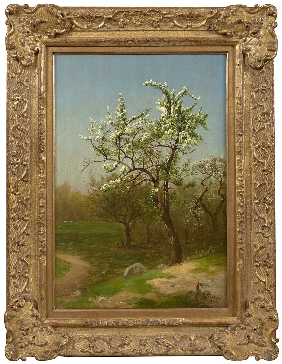 Framed Painting - Sketch from Nature: Pear Tree in Blossom, 1874 - David Johnson (1827–1908)