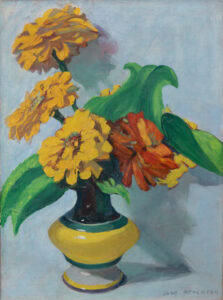 Zinnias in a Yellow Vase