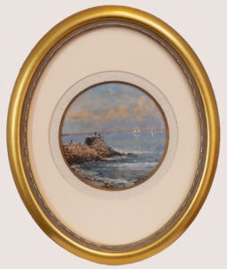 New England Coastal Scene with Sailboats