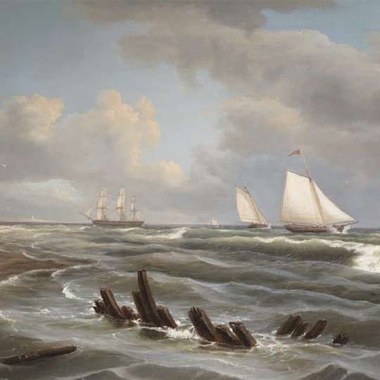 Coastal Scene with Ships on Ocean