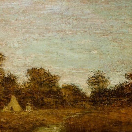 Encampment at Sunset with Lone Figure