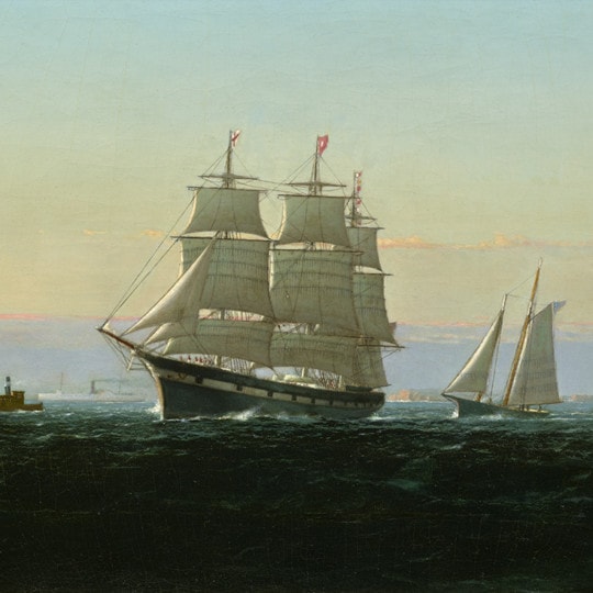 Marine Scene of a Clipper Ship Leaving Boston Harbor