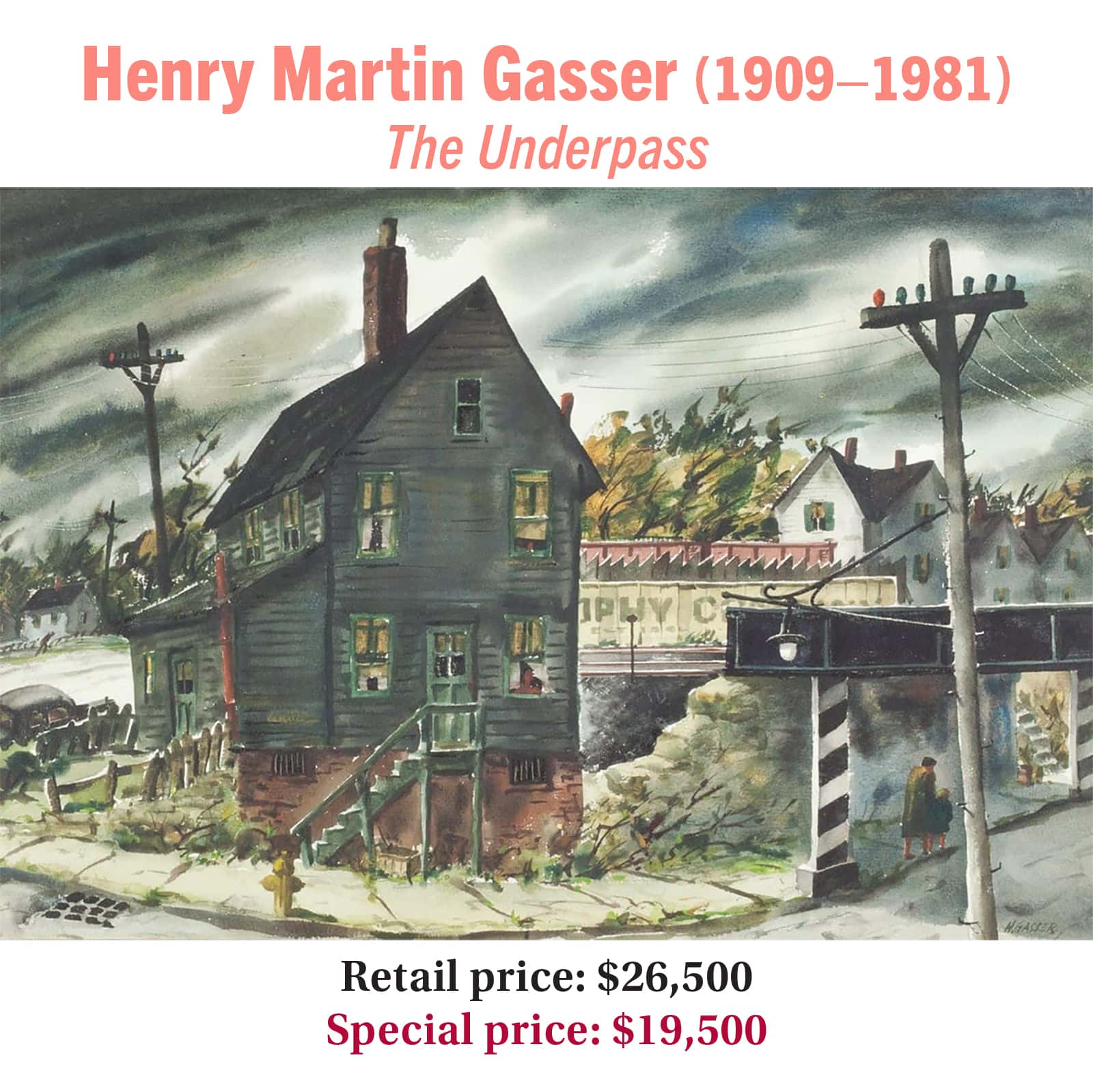 Henry Martin Gasser 19091981 The Underpass watercolor and gouache on paper American modernist cityscape painting