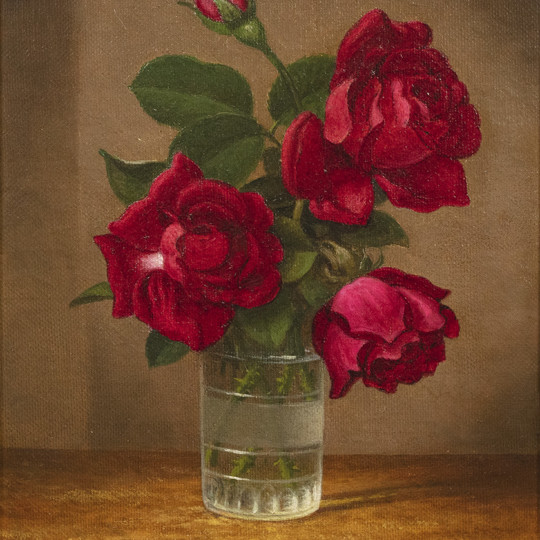 Three Roses and a Bud in a Glass