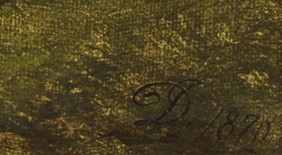 David Johnson, Lake George, Hudson River School landscape painting, signature detail
