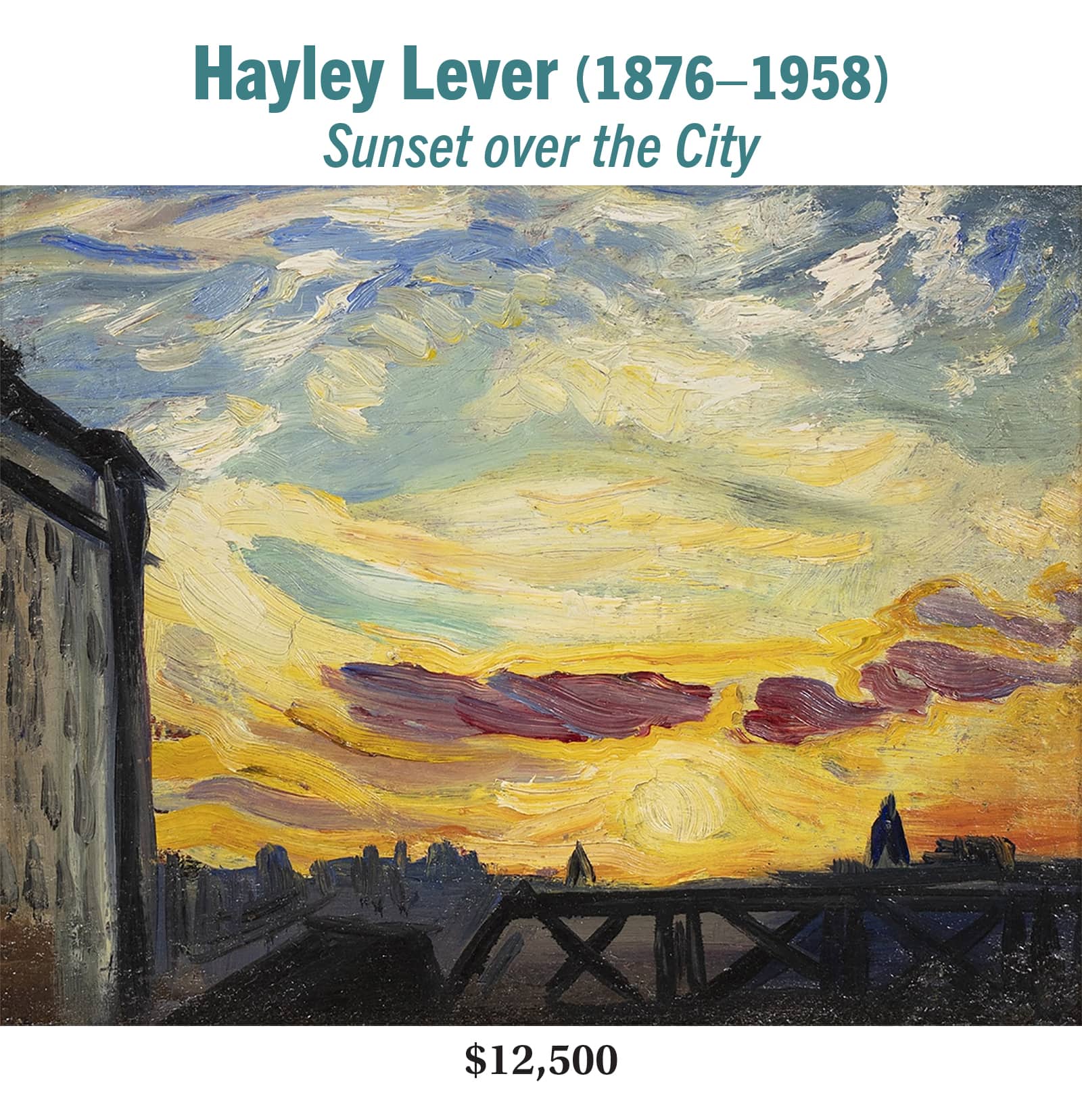 Hayley Lever 18761958 Sunset over the City oil on panel American post impressionist painting