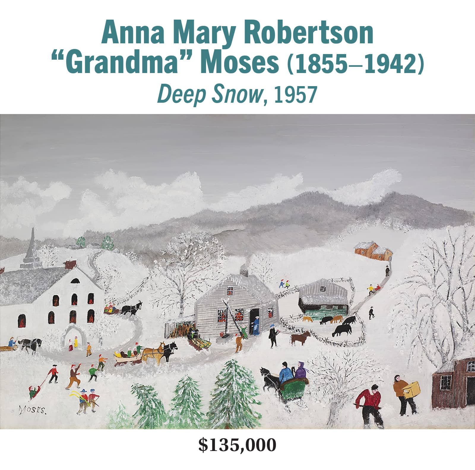 Anna Mary Robertson Grandma Moses 18601961 Deep Snow 1957 oil on board American modernist landscape painting