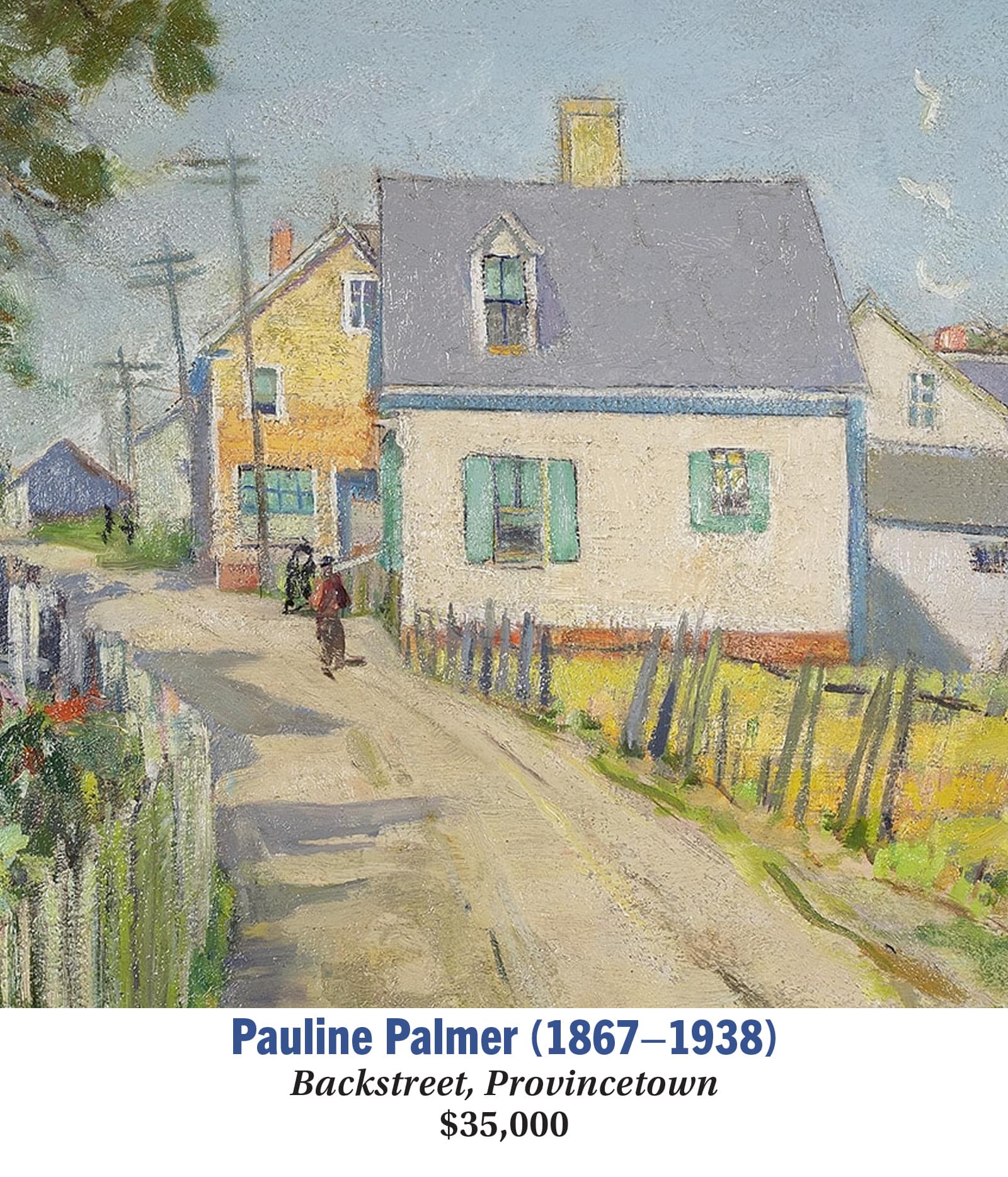 Pauline Palmer (1867–1938), Backstreet, Provincetown, Oil on board, American impressionist painting, detail image