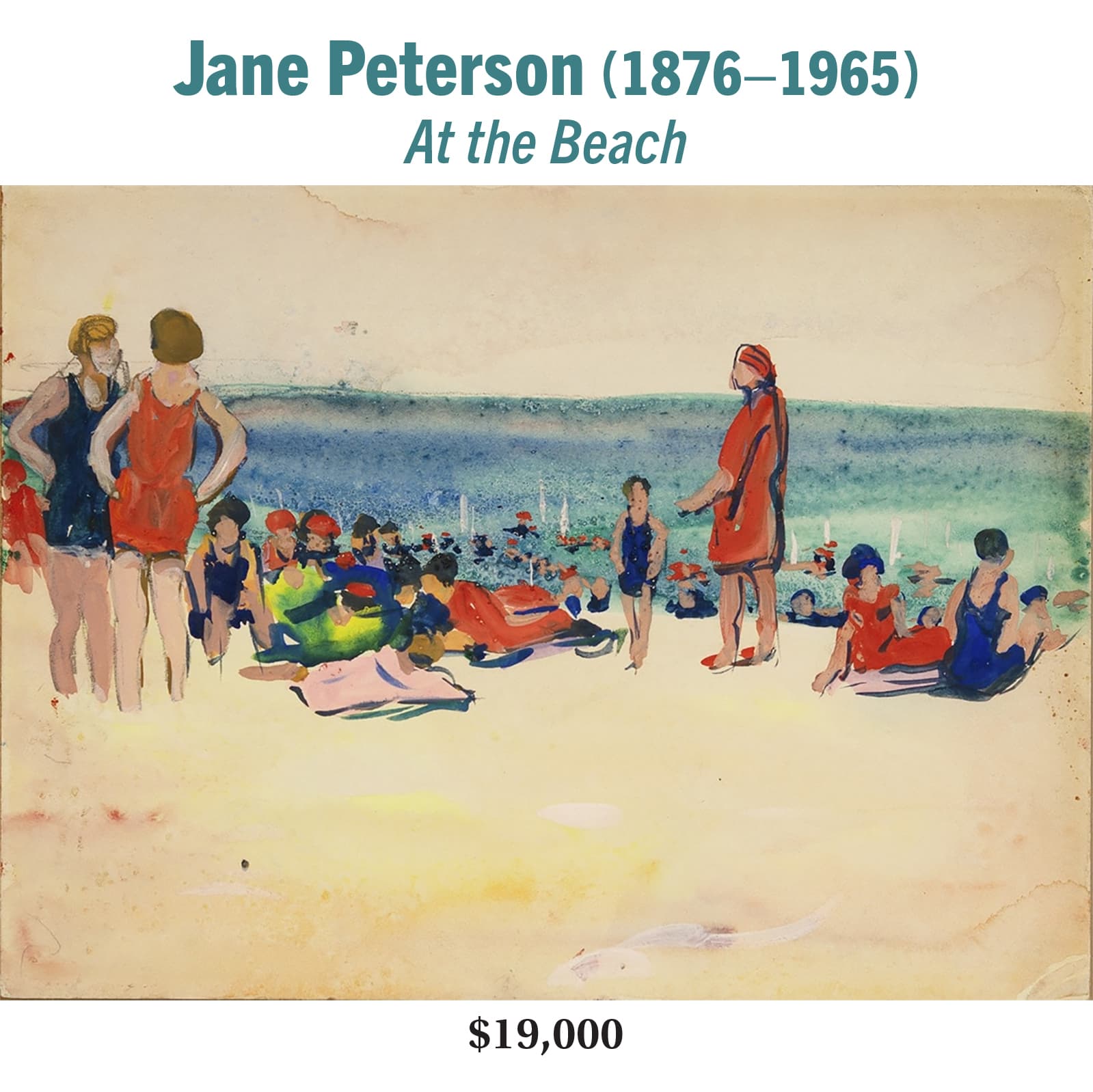 Jane Peterson 18761965 At the Beach Watercolor gouache and pencil on paper laid down on board American impressionist landscape painting