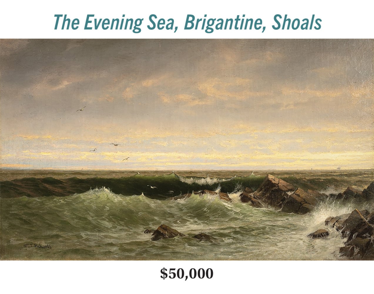 William Trost Richards (1833–1905), The Evening Sea, Brigantine, Shoals, oil on canvas, Hudson River School seascape painting