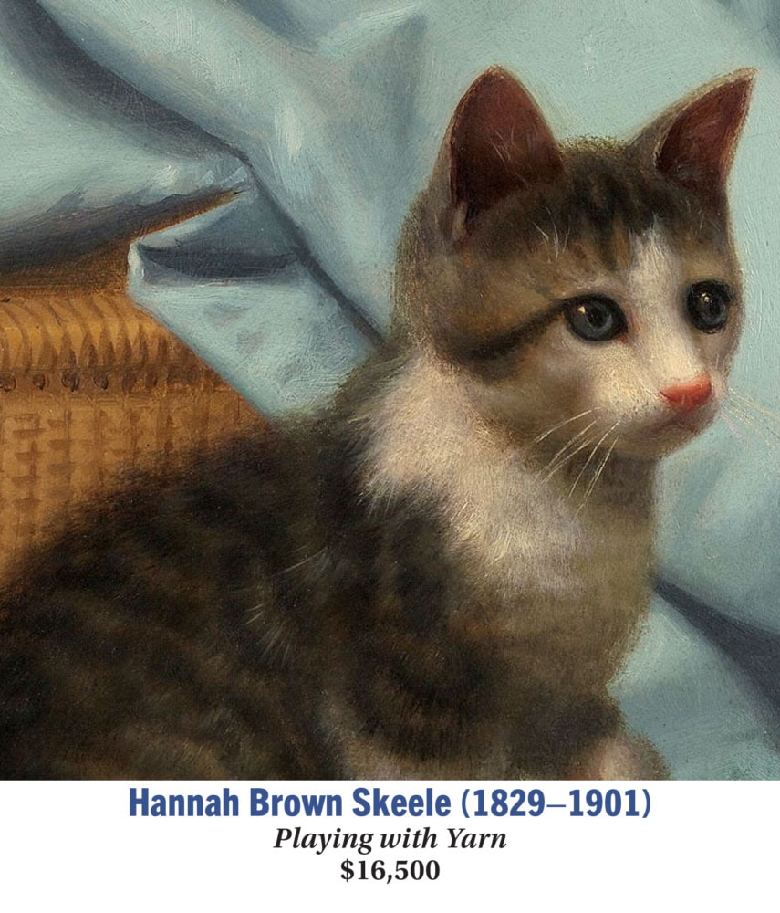 Hannah Brown Skeele (1829–1901), Playing with Yarn, Oil on board, American genre painting, detail image